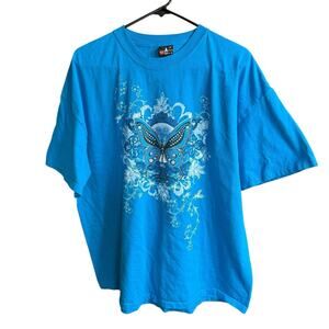 Vtg Y2K T-shirt Beefy-T Blue S/S Butterfly 2XL XXL Fairy Whimsical Whimsy